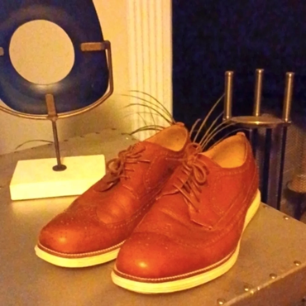 COLE HAAN Grand OS Cognac Leather Wingtip Sneakers